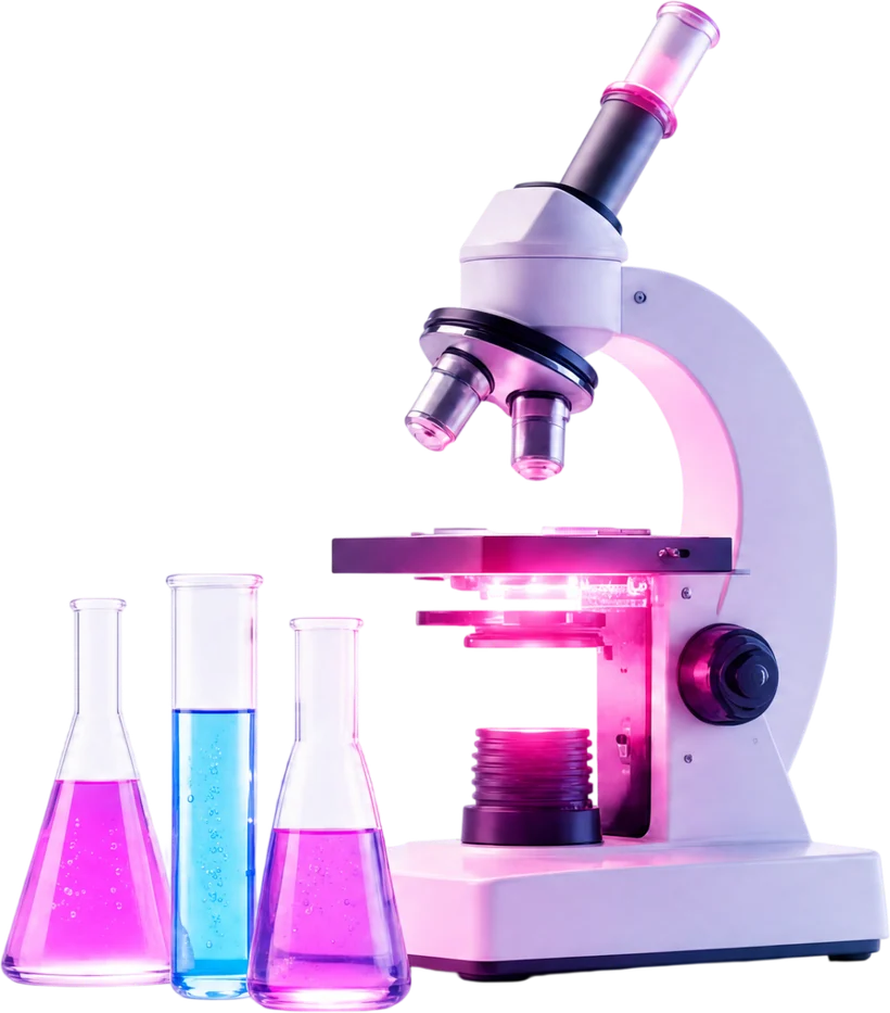 Microscope and lab flasks